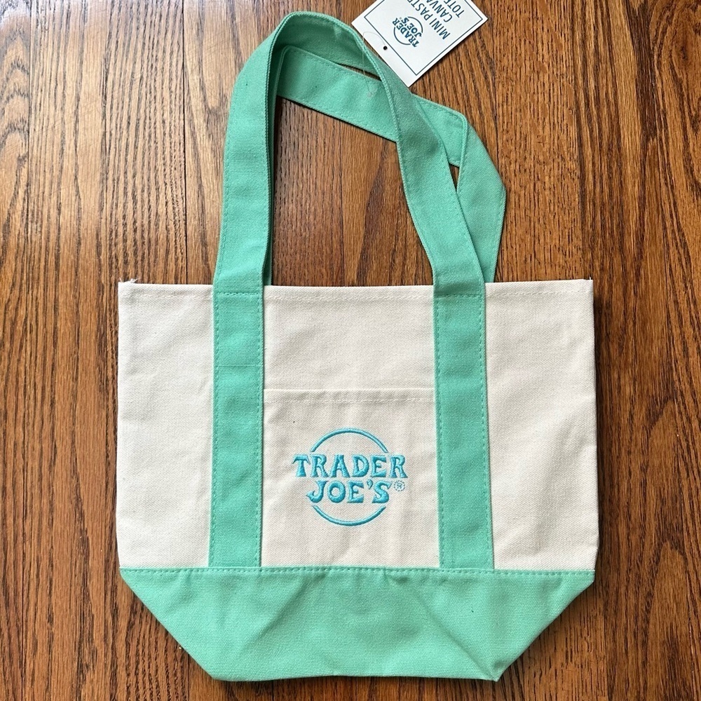 Trader Joes Green Pastel Canvas Mini Tote